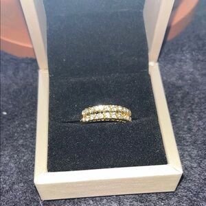 Gold Crystal Double Row Band Ring - Women Jewelry